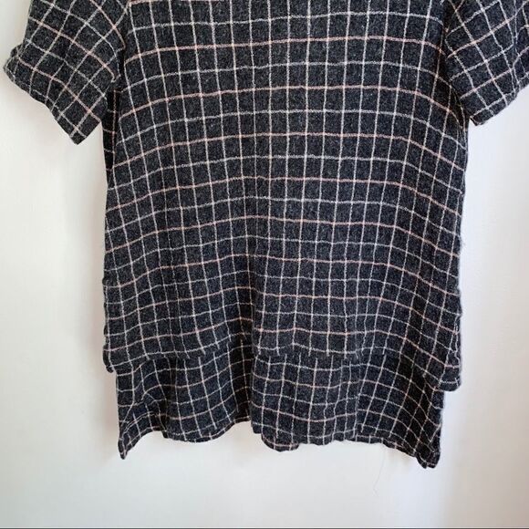ZARA Grey Pink White Plaid Window Boxy Fit High-low Pain Print Top Size XS - Picture 3 of 12